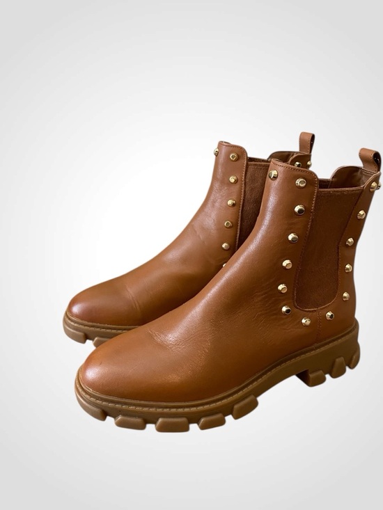 Michael Kors | MK Brown Leather Studded Ridley Chelsea Boot Lug Sole NWOB 6.5 - Picture 8 of 11